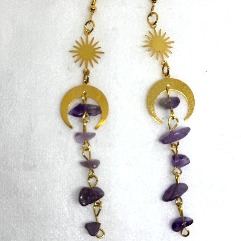 Sun and moon earrings with Amethyst chips, NWOT